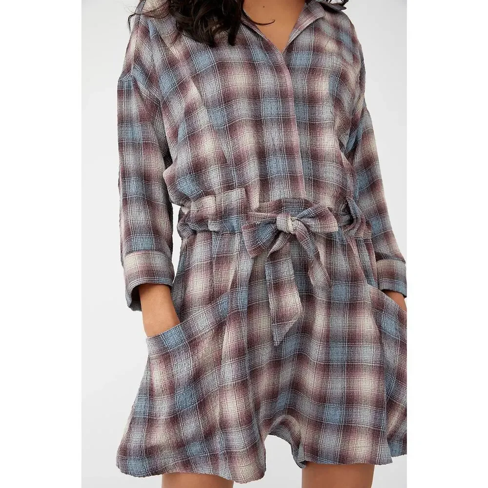 Free People / Before I Let Go Plaid One Piece‎ / oversized sz XS